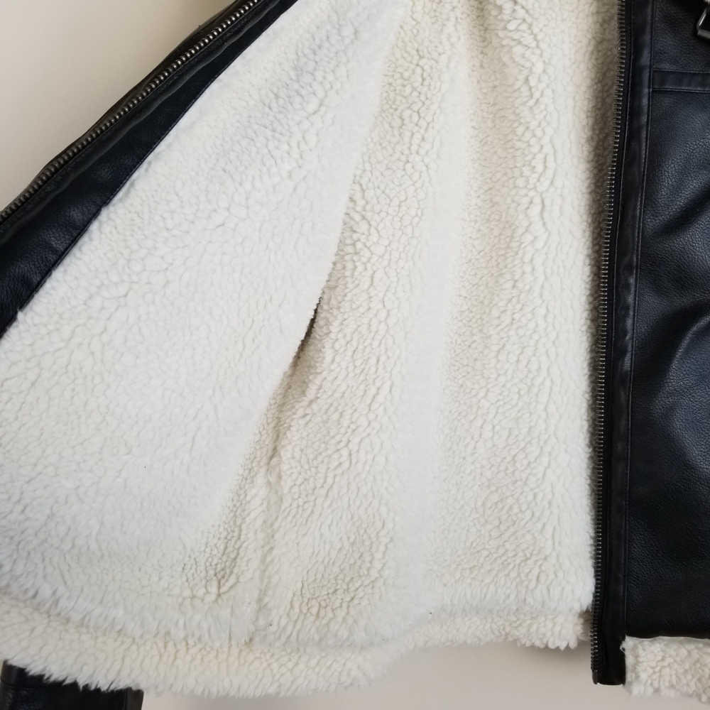 Levi's Faux Leather Shearling Lined Bomber Jacket Large - Picture 6 of 9